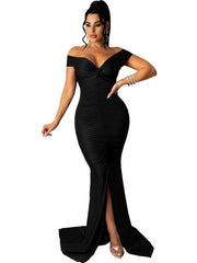 Women's Solid Color Big V Neck Skinny Ruched Dress - 808Lush