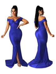 Women's Solid Color Big V Neck Skinny Ruched Dress - 808Lush
