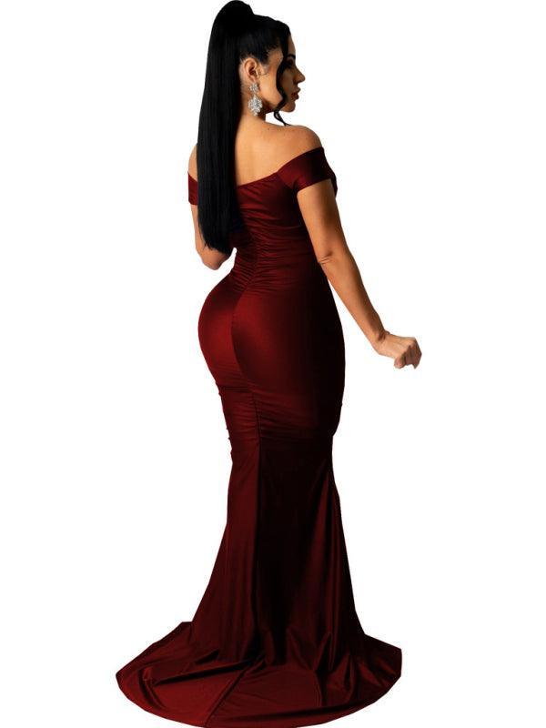 Women's Solid Color Big V Neck Skinny Ruched Dress - 808Lush