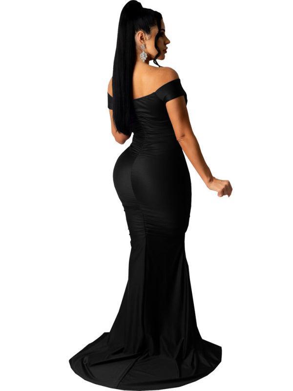 Women's Solid Color Big V Neck Skinny Ruched Dress - 808Lush