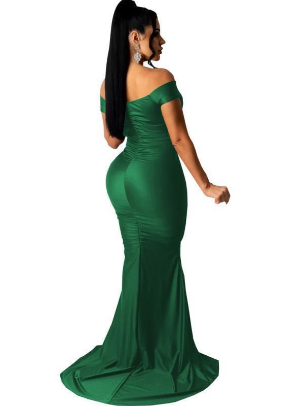 Women's Solid Color Big V Neck Skinny Ruched Dress - 808Lush
