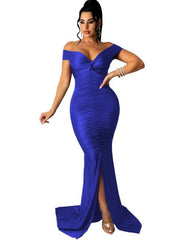 Women's Solid Color Big V Neck Skinny Ruched Dress - 808Lush