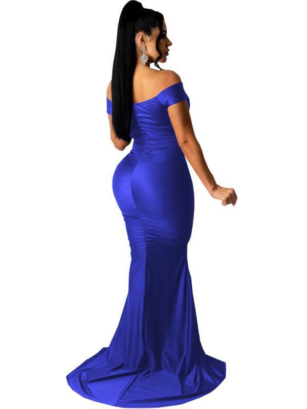 Women's Solid Color Big V Neck Skinny Ruched Dress - 808Lush
