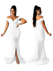 Women's Solid Color Big V Neck Skinny Ruched Dress - 808Lush