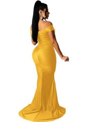 Women's Solid Color Big V Neck Skinny Ruched Dress - 808Lush