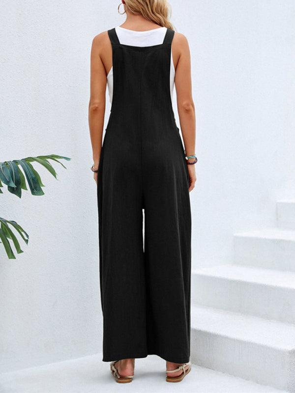Women's Solid Color Casual Bib Trousers - 808Lush