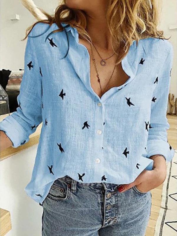 Women's Solid Color Casual Loose Long Sleeve Linen Shirt - 808Lush