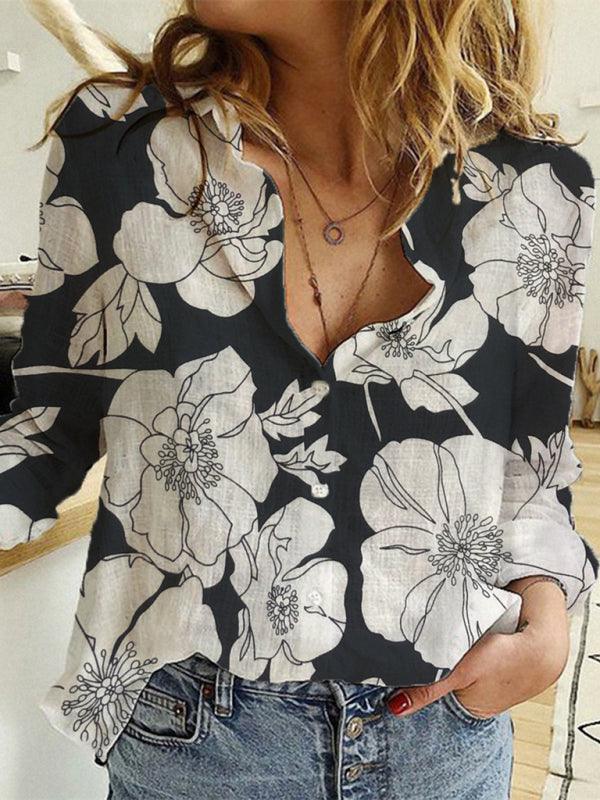 Women's Solid Color Casual Loose Long Sleeve Linen Shirt - 808Lush