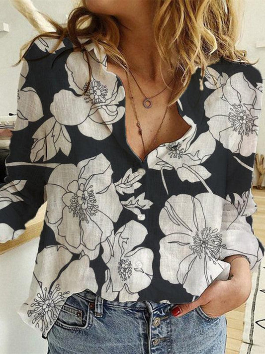 Women's Solid Color Casual Loose Long Sleeve Linen Shirt - 808Lush