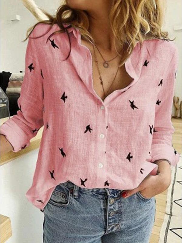 Women's Solid Color Casual Loose Long Sleeve Linen Shirt - 808Lush