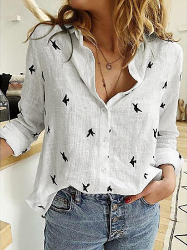 Women's Solid Color Casual Loose Long Sleeve Linen Shirt - 808Lush