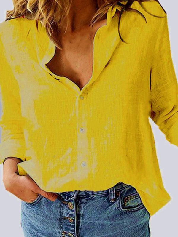 Women's Solid Color Casual Loose Long Sleeve Linen Shirt - 808Lush