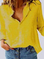 Women's Solid Color Casual Loose Long Sleeve Linen Shirt - 808Lush