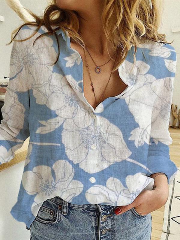 Women's Solid Color Casual Loose Long Sleeve Linen Shirt - 808Lush