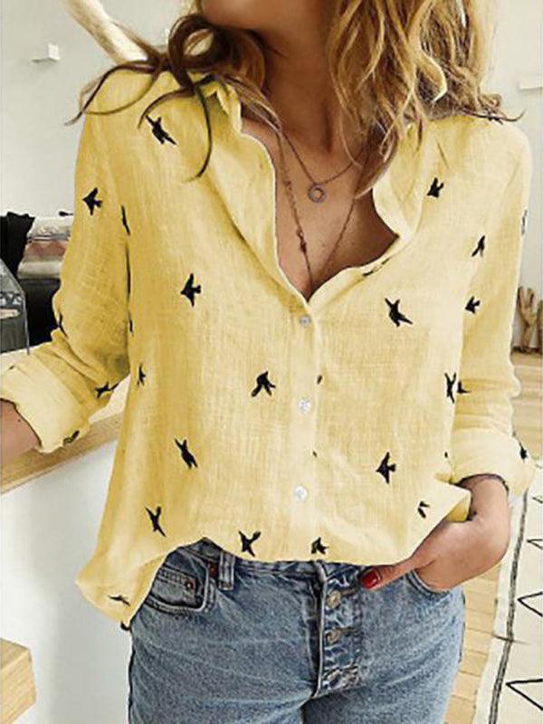 Women's Solid Color Casual Loose Long Sleeve Linen Shirt - 808Lush