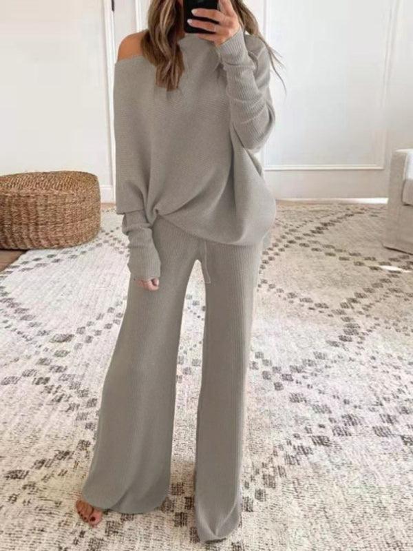 Women's Solid Color Casual Solid Color Off Shoulder Knit Suit - 808Lush