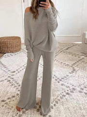 Women's Solid Color Casual Solid Color Off Shoulder Knit Suit - 808Lush