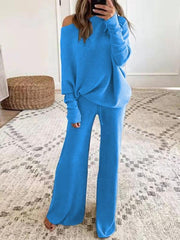 Women's Solid Color Casual Solid Color Off Shoulder Knit Suit - 808Lush