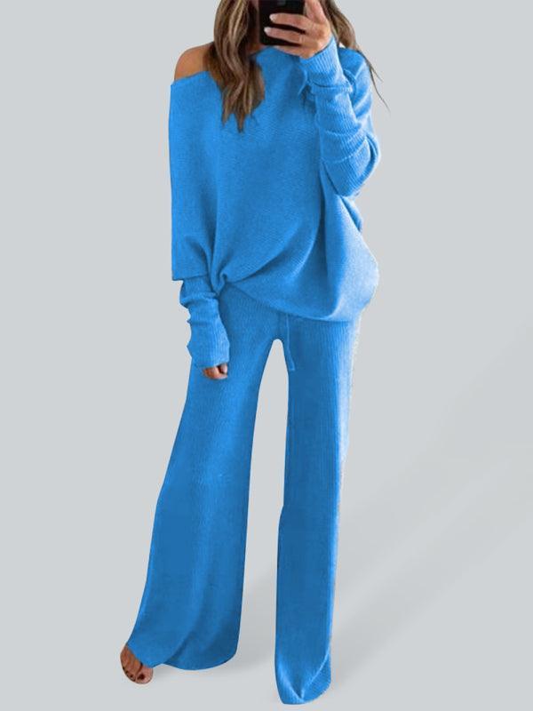 Women's Solid Color Casual Solid Color Off Shoulder Knit Suit - 808Lush