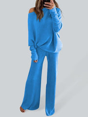 Women's Solid Color Casual Solid Color Off Shoulder Knit Suit - 808Lush