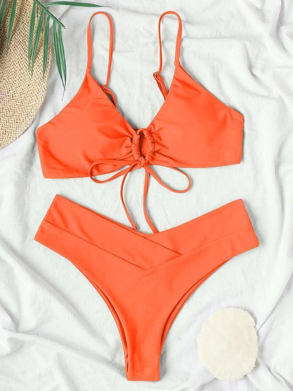 Women's Solid Color Drawstring Tie Sexy Bikini - 808Lush