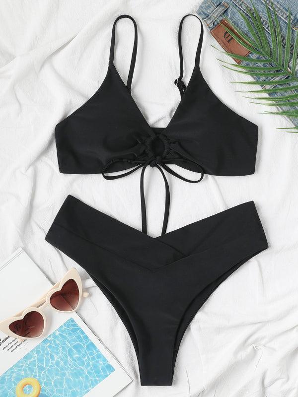 Women's Solid Color Drawstring Tie Sexy Bikini - 808Lush