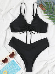 Women's Solid Color Drawstring Tie Sexy Bikini - 808Lush