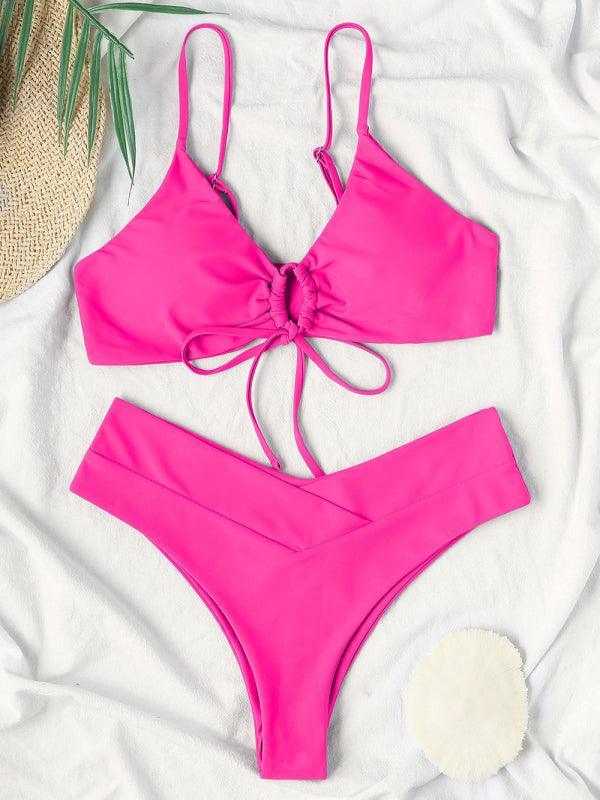 Women's Solid Color Drawstring Tie Sexy Bikini - 808Lush