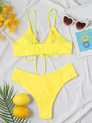 Women's Solid Color Drawstring Tie Sexy Bikini - 808Lush