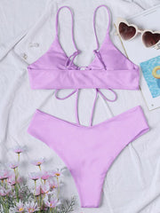 Women's Solid Color Drawstring Tie Sexy Bikini - 808Lush