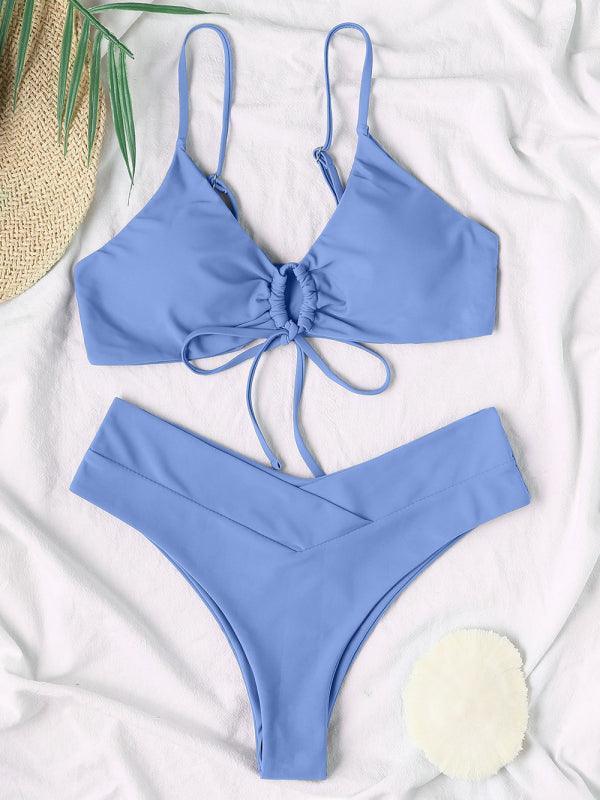 Women's Solid Color Drawstring Tie Sexy Bikini - 808Lush