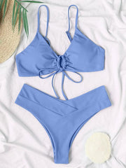 Women's Solid Color Drawstring Tie Sexy Bikini - 808Lush