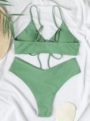 Women's Solid Color Drawstring Tie Sexy Bikini - 808Lush