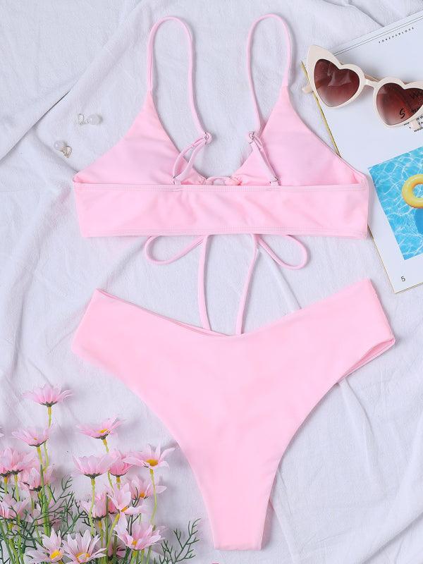 Women's Solid Color Drawstring Tie Sexy Bikini - 808Lush