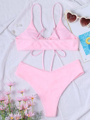 Women's Solid Color Drawstring Tie Sexy Bikini - 808Lush