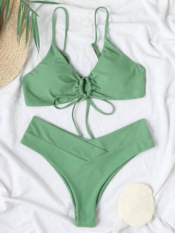 Women's Solid Color Drawstring Tie Sexy Bikini - 808Lush