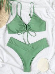 Women's Solid Color Drawstring Tie Sexy Bikini - 808Lush