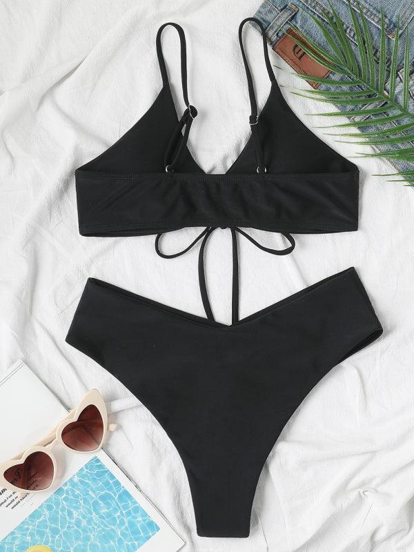 Women's Solid Color Drawstring Tie Sexy Bikini - 808Lush