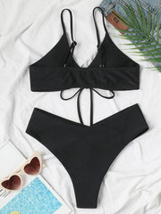 Women's Solid Color Drawstring Tie Sexy Bikini - 808Lush