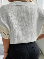 Women's Solid Color Elegant Lace V Neck Short Sleeve Top - 808Lush