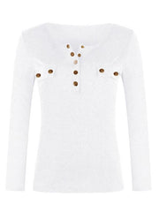 Women's Solid Color Long Sleeve Button Knit Top - 808Lush