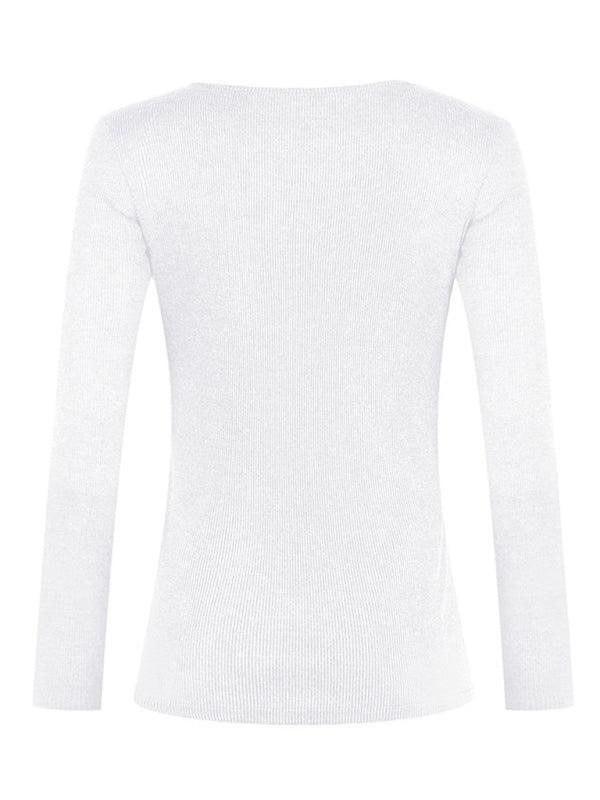 Women's Solid Color Long Sleeve Button Knit Top - 808Lush