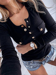 Women's Solid Color Long Sleeve Button Knit Top - 808Lush