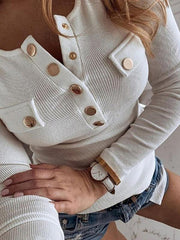 Women's Solid Color Long Sleeve Button Knit Top - 808Lush