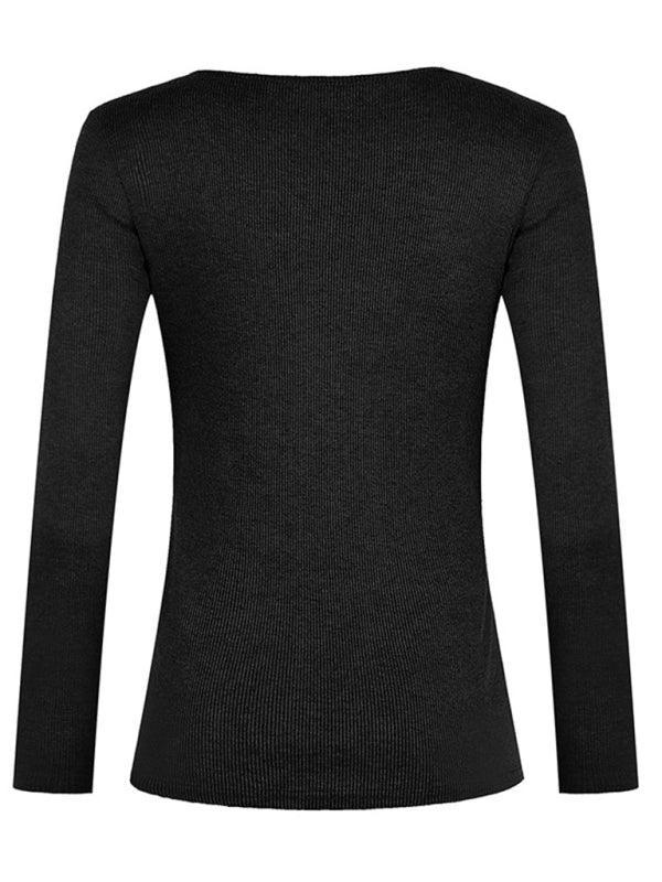 Women's Solid Color Long Sleeve Button Knit Top - 808Lush