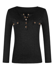 Women's Solid Color Long Sleeve Button Knit Top - 808Lush