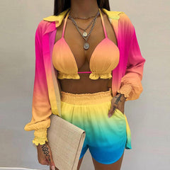 3 Piece Bikini Set Long Sleeve Shirt And A Triangle - 808Lush