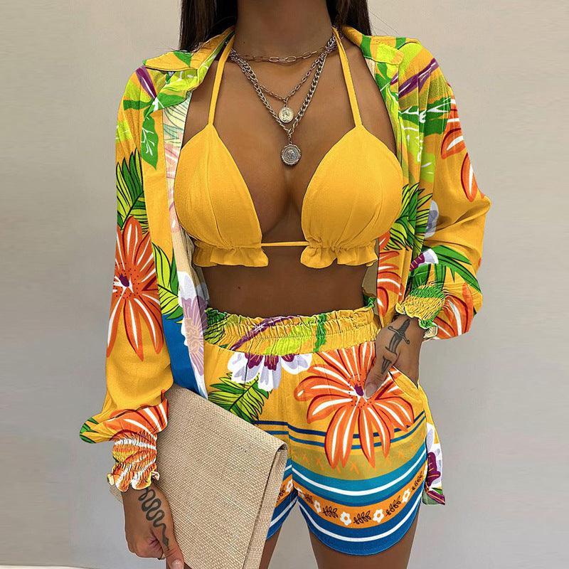 3 Piece Bikini Set Long Sleeve Shirt And A Triangle - 808Lush