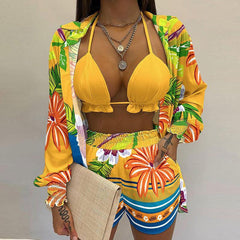 3 Piece Bikini Set Long Sleeve Shirt And A Triangle - 808Lush