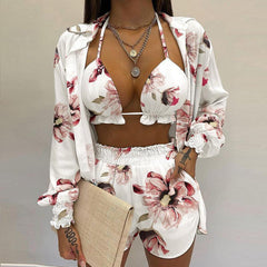 3 Piece Bikini Set Long Sleeve Shirt And A Triangle - 808Lush